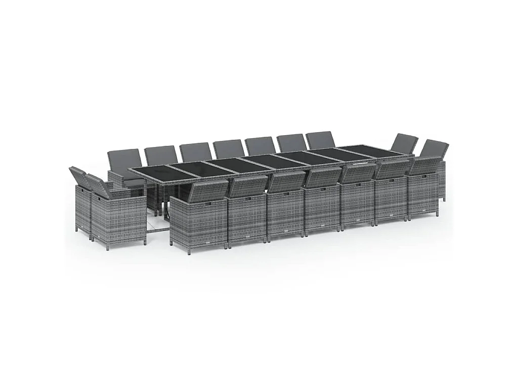 Set da Pranzo per Giardino 19 pz con Cuscini Polyrattan Grigio