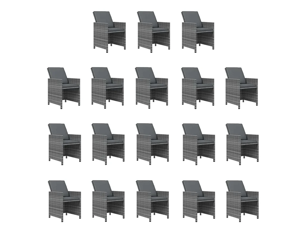 Set da Pranzo per Giardino 19 pz con Cuscini Polyrattan Grigio