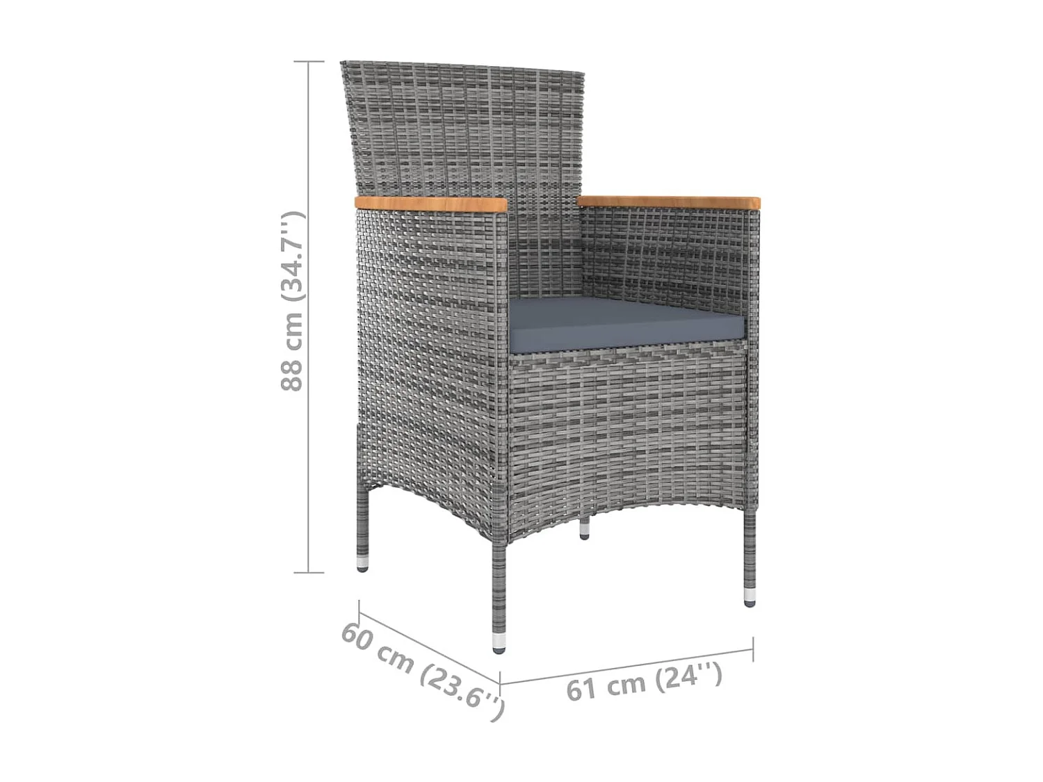 Ensemble à manger d'extérieur 5pcs coussins résine tressée gris