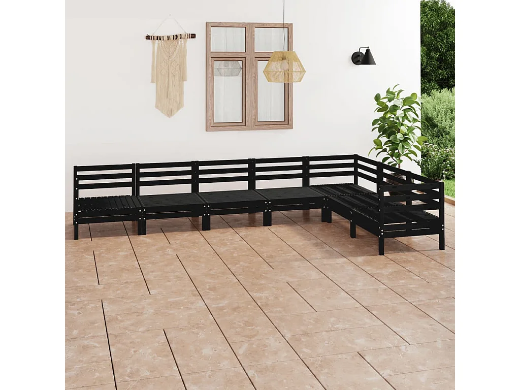 Salon de jardin 7 pcs Bois de pin massif Noir