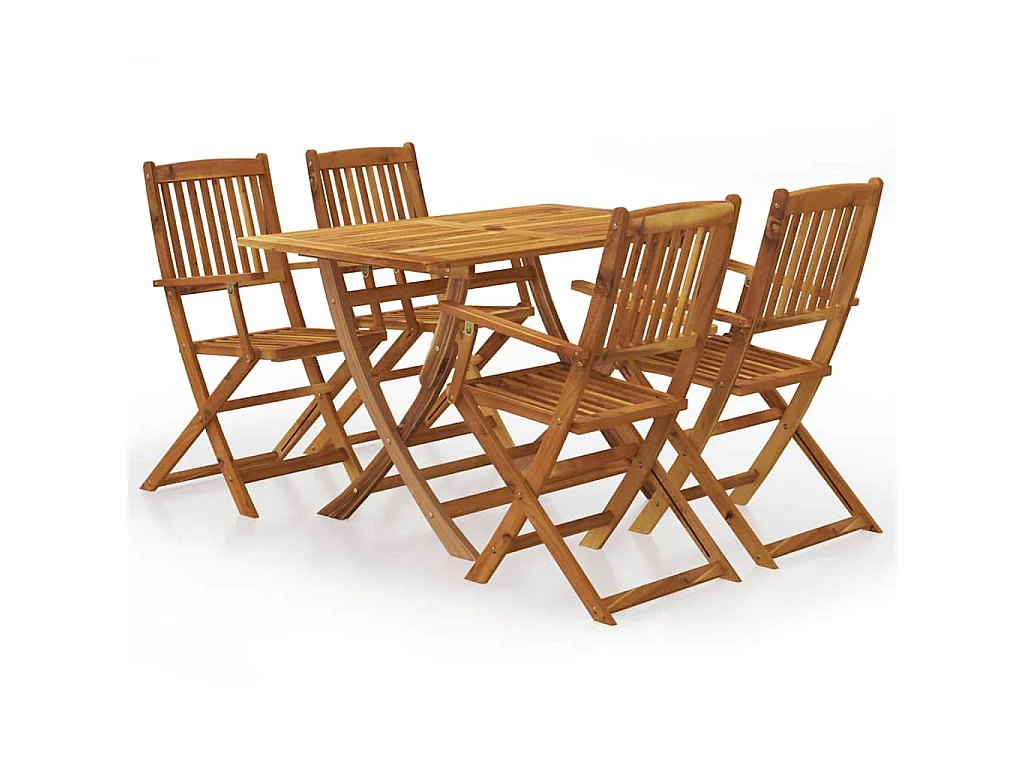 Set comedor de jardín plegable 5 piezas madera maciza de acacia