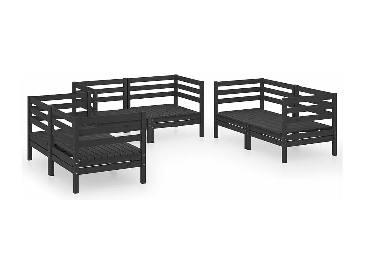 Salon de jardin 6 pcs Noir Bois de pin massif