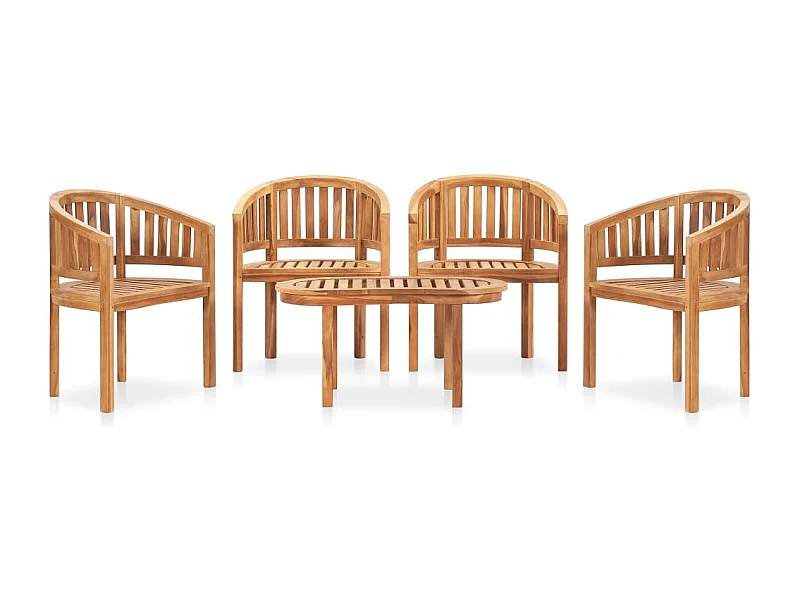 Set Salotto da Giardino 5 pz Design Curvo in Massello di Teak