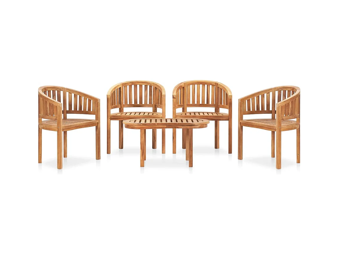 Set Salotto da Giardino 5 pz Design Curvo in Massello di Teak