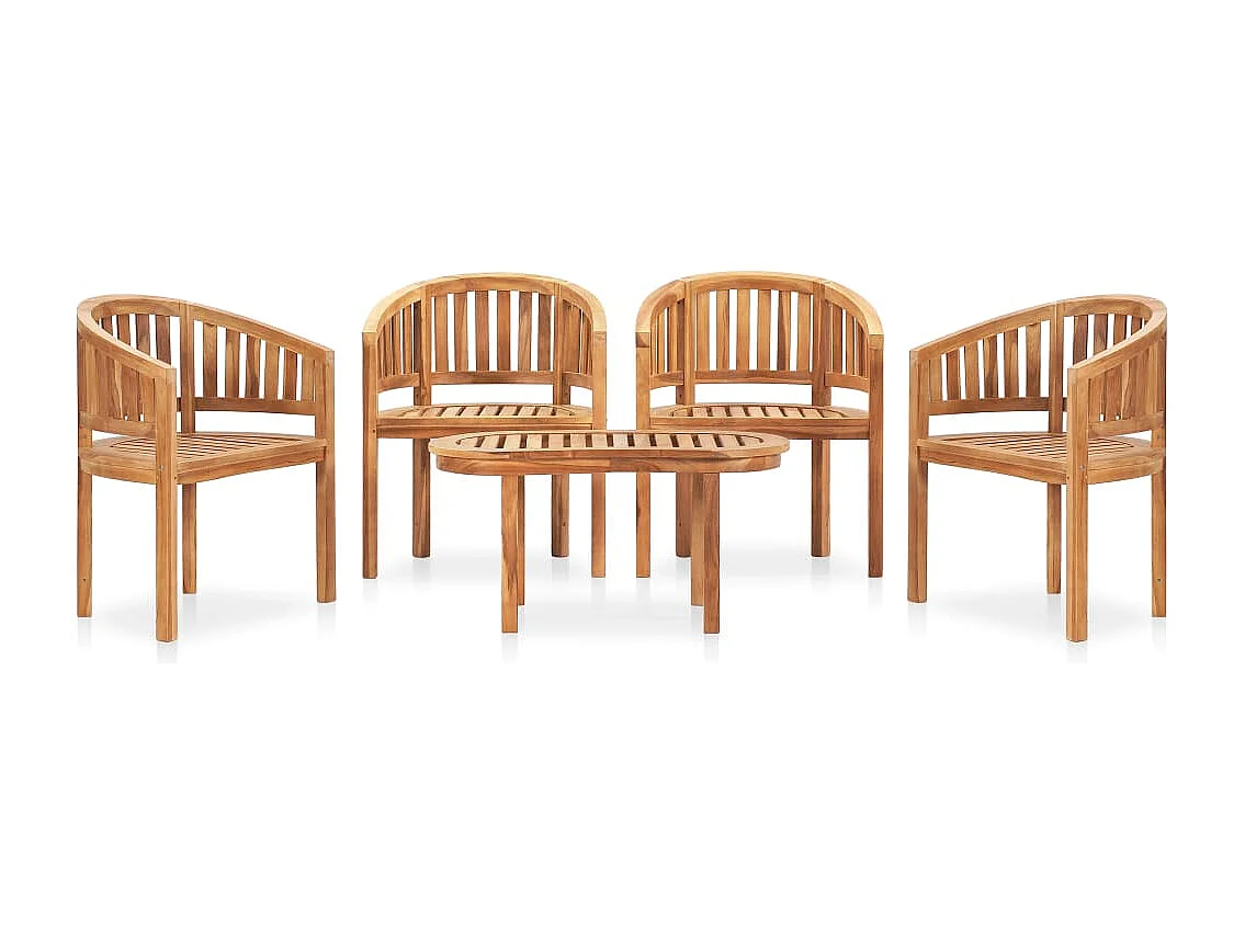 Salon de jardin 5 pcs en forme de banane Bois de teck solide
