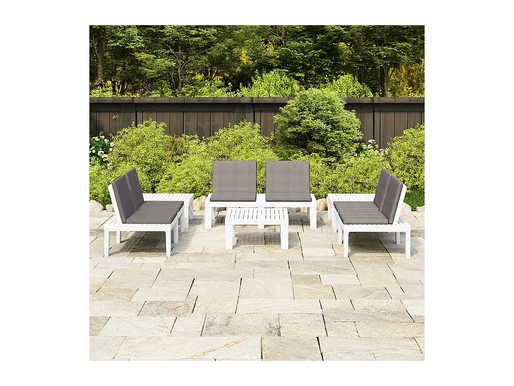 Set Divani da Giardino con Cuscini 6 pz in Plastica Bianco