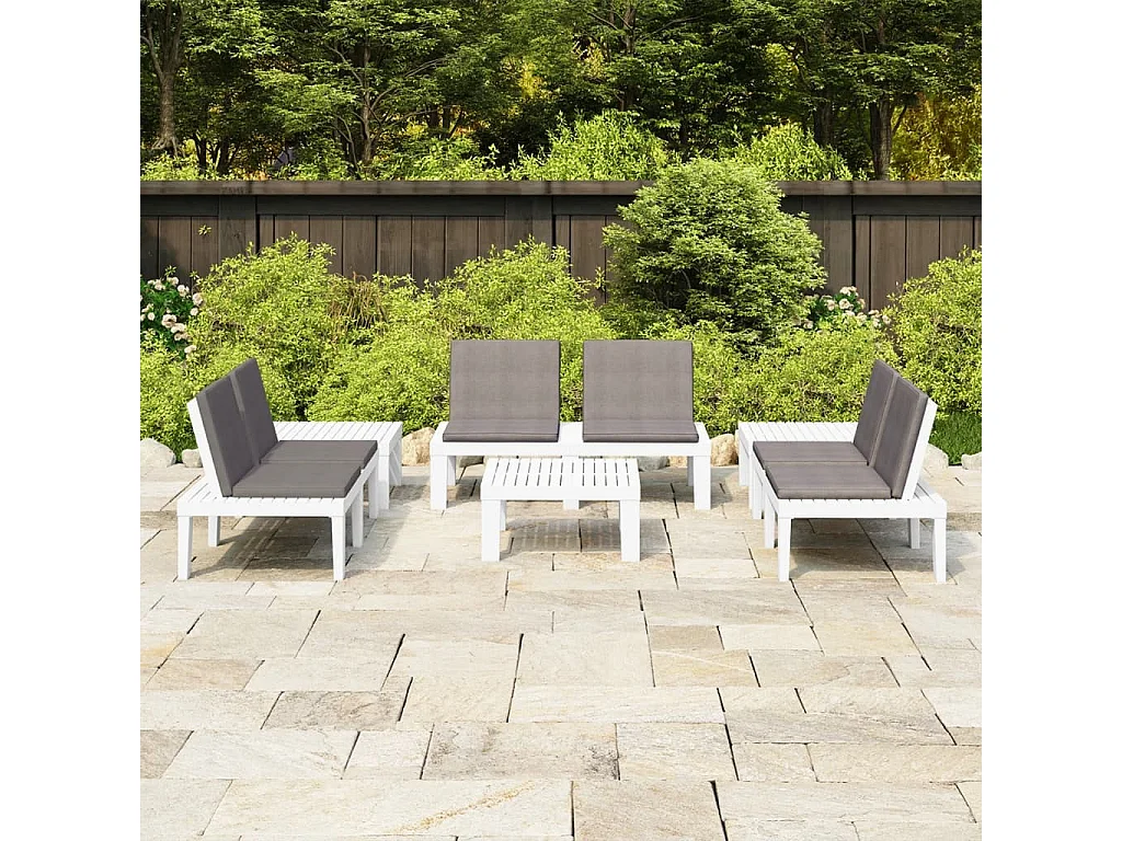 Salon de jardin 6 pcs avec coussins Plastique Blanc