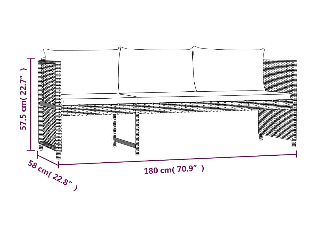 6-delige Loungeset met kussens poly rattan grijs