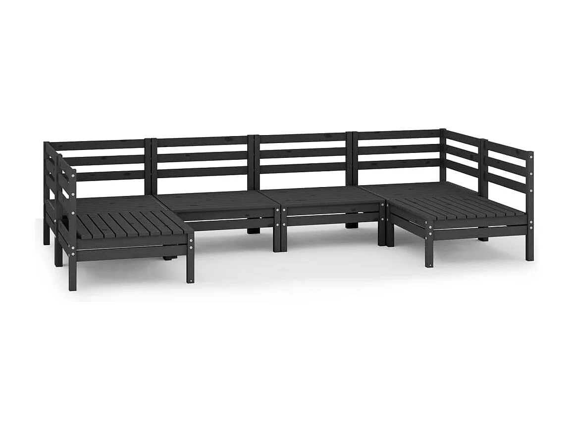 Salon de jardin 6 pcs Noir Bois de pin massif