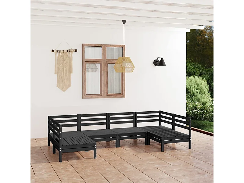 Salon de jardin 6 pcs Noir Bois de pin massif