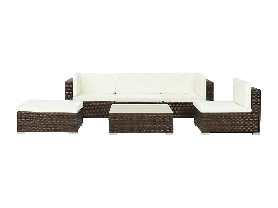 6 pcs conjunto lounge jardim c/ almofadões vime PE castanho