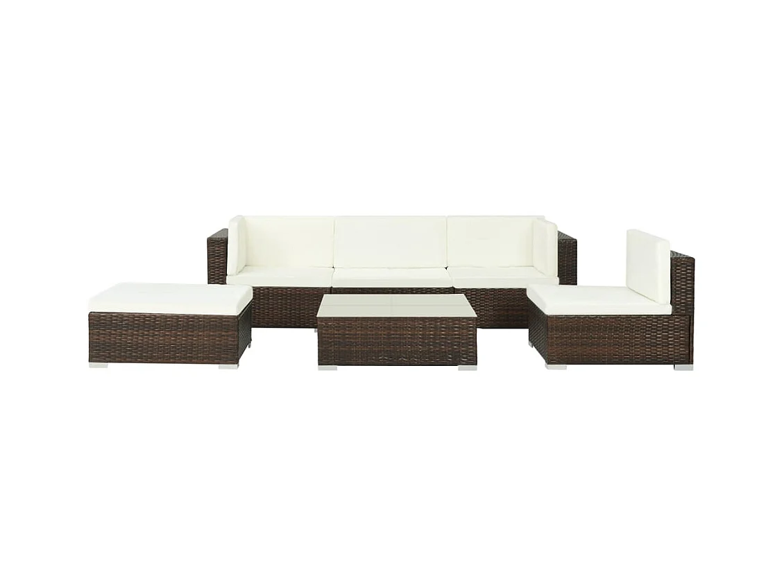 6-tlg. Garten-Lounge-Set mit Auflagen Poly Rattan Braun