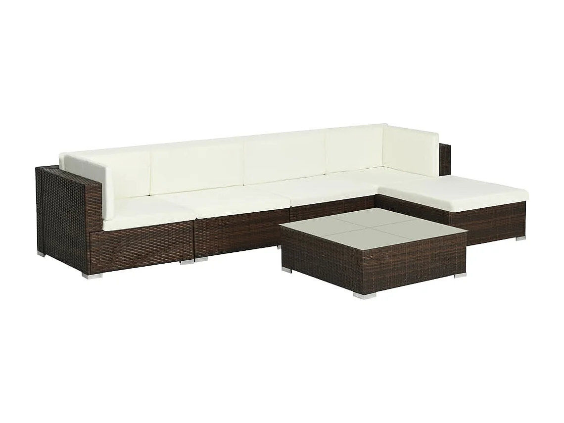 Salon de jardin 6 pcs avec coussins Résine tressée Marron