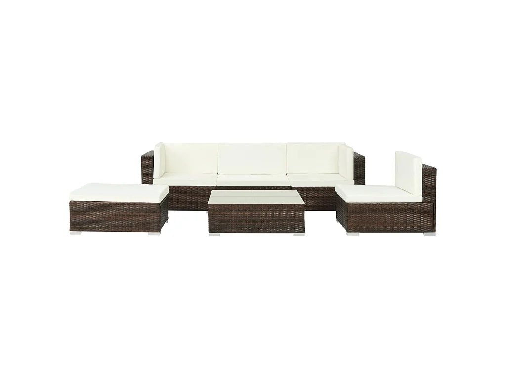 Set Divani da Giardino 6 pz con Cuscini in Polyrattan Marrone