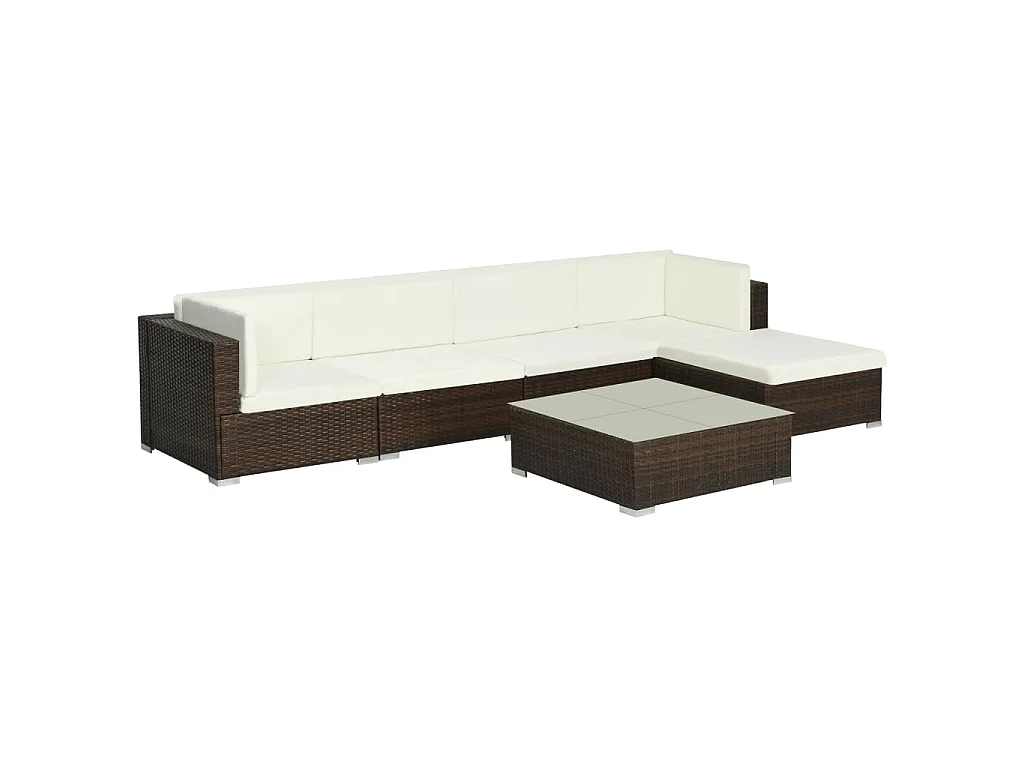 Set Divani da Giardino 6 pz con Cuscini in Polyrattan Marrone