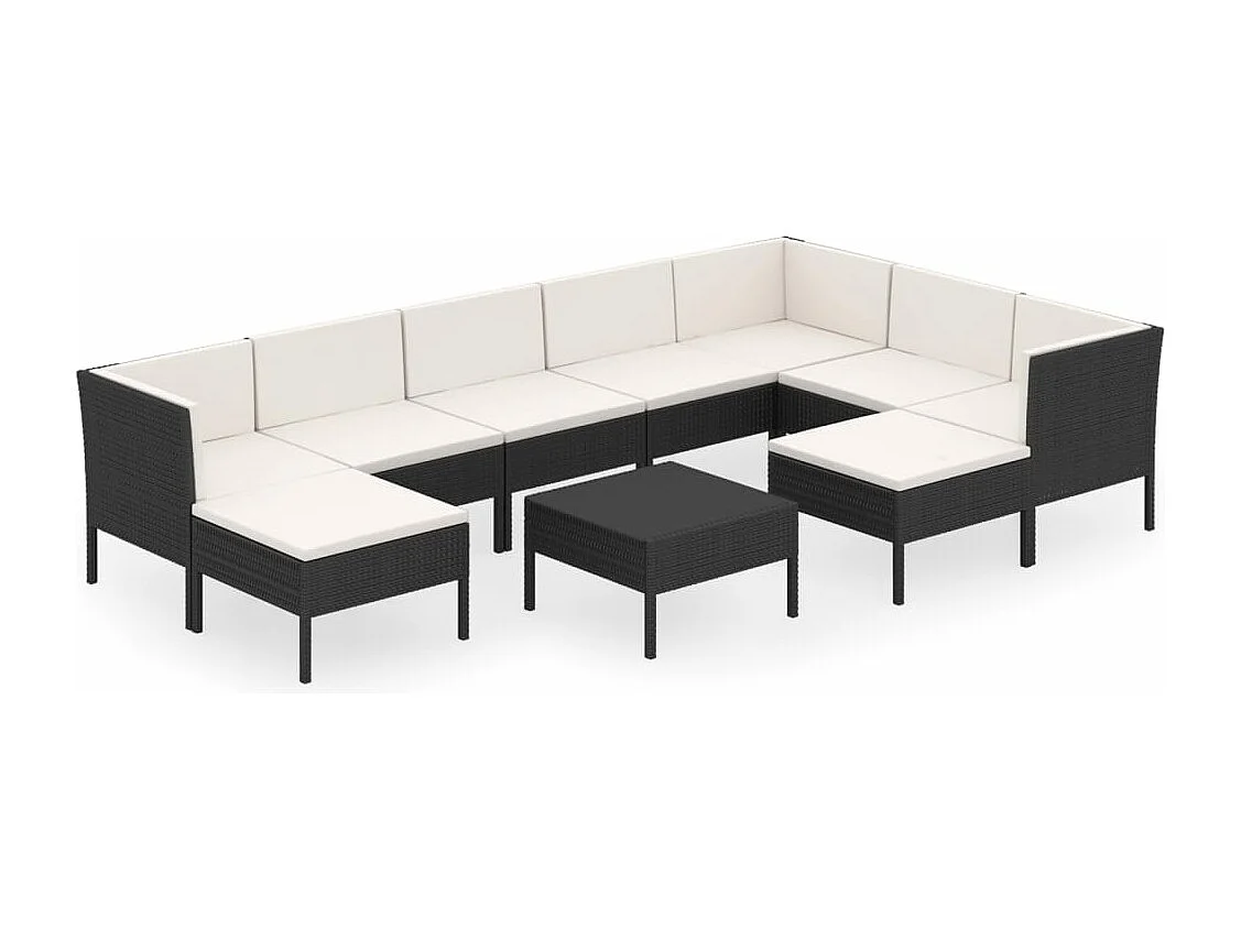 Salon de jardin 10 pcs avec coussins Résine tressée Noir