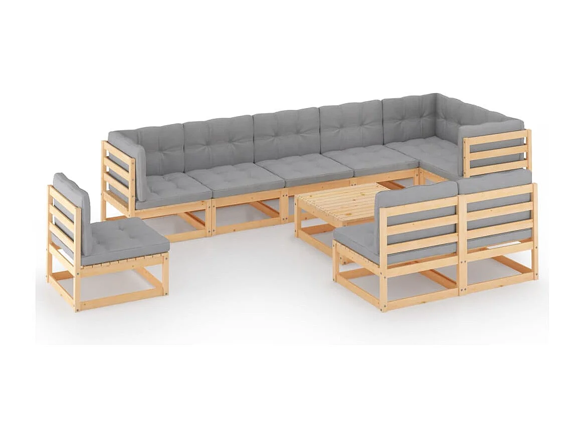 10-tlg. Garten-Lounge-Set mit Kissen Massivholz Kiefer