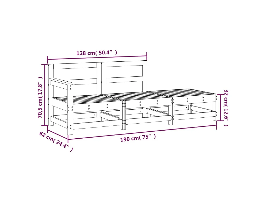 Set Salotto da Giardino 3 pz in Legno Impregnato di Pino
