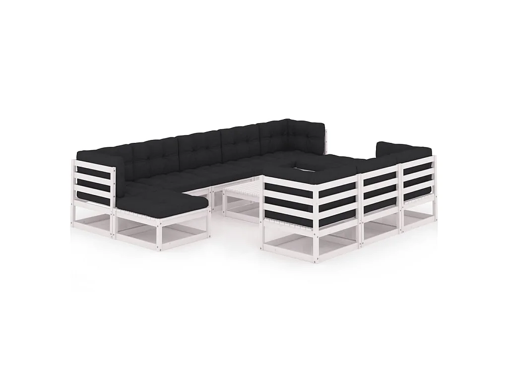 11-delige Loungeset met kussens massief grenenhout wit