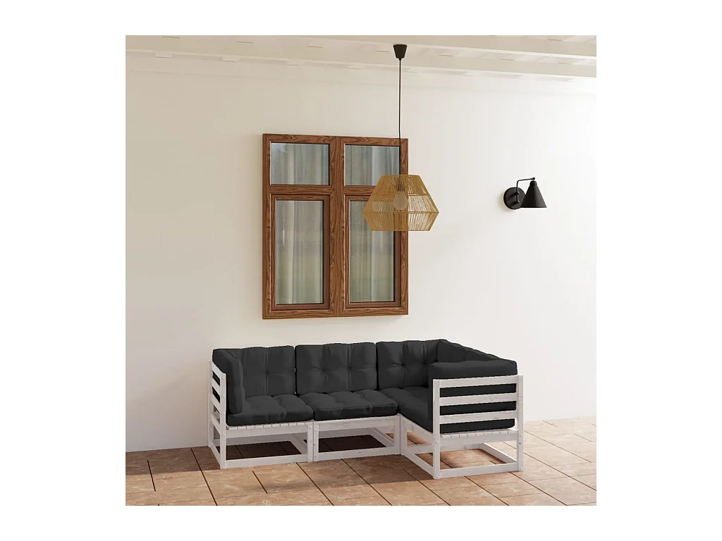 Set Divani da Giardino 4 pz con Cuscini Legno Massello Pino