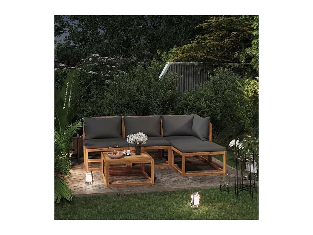 Salon de jardin 5 pcs avec coussin Bois d'acacia solide
