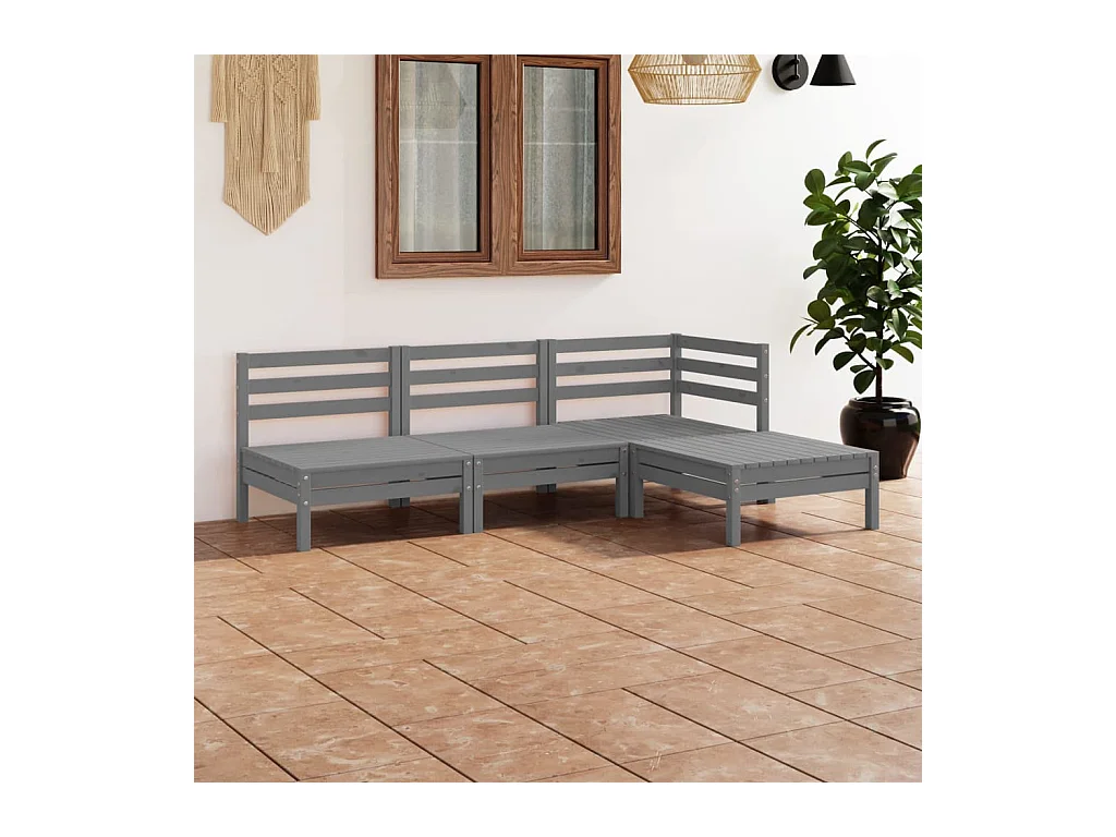Salon de jardin 4 pcs Bois de pin massif Gris
