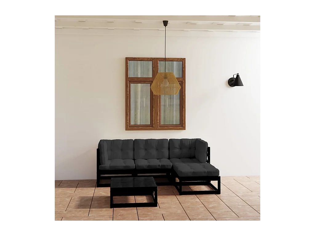 Salon de jardin 5 pcs avec coussins Bois de pin massif