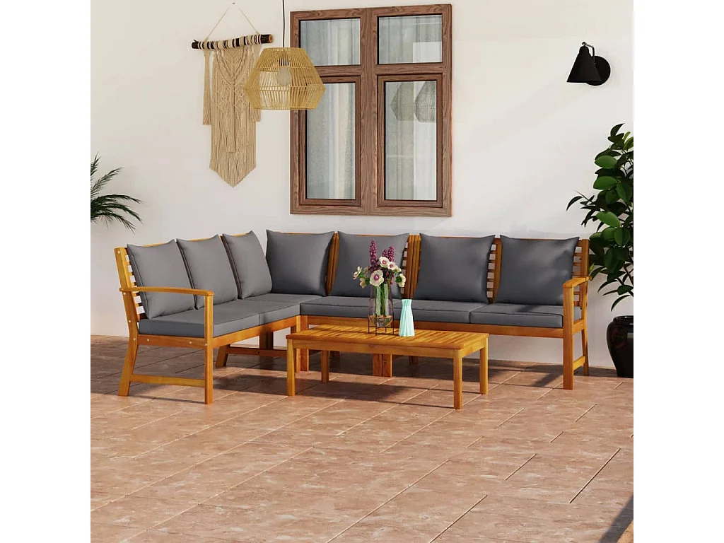 Salon de jardin 5 pcs avec coussin Bois d'acacia solide
