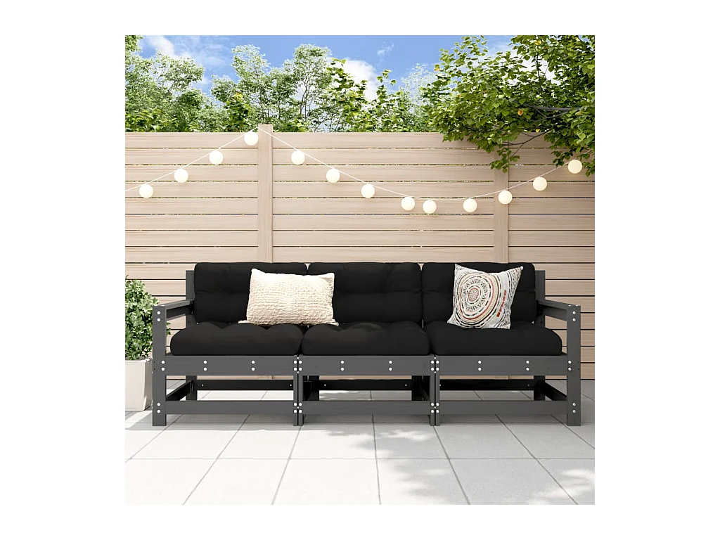 3-delige Loungeset massief grenenhout grijs