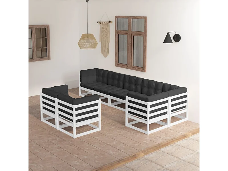 8-tlg. Garten-Lounge-Set mit Kissen Massivholz Kiefer