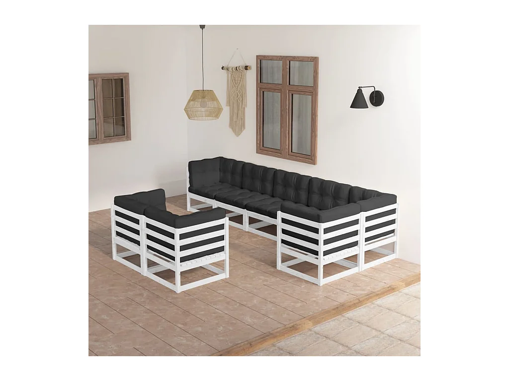 8-delige Loungeset met kussens massief grenenhout