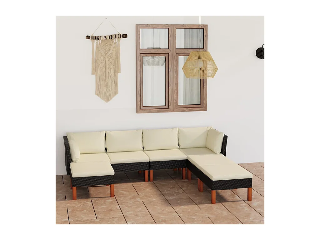 Salon de jardin 7 pcs avec coussins Résine tressée Noir