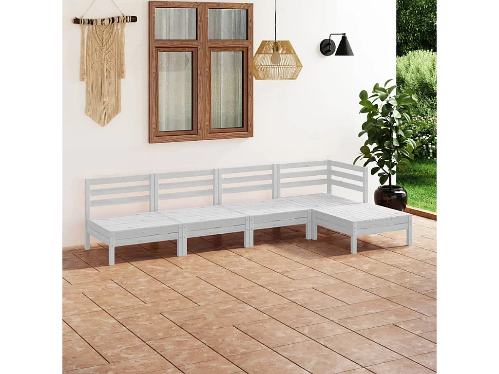 Salon de jardin 5 pcs Bois de pin massif Blanc
