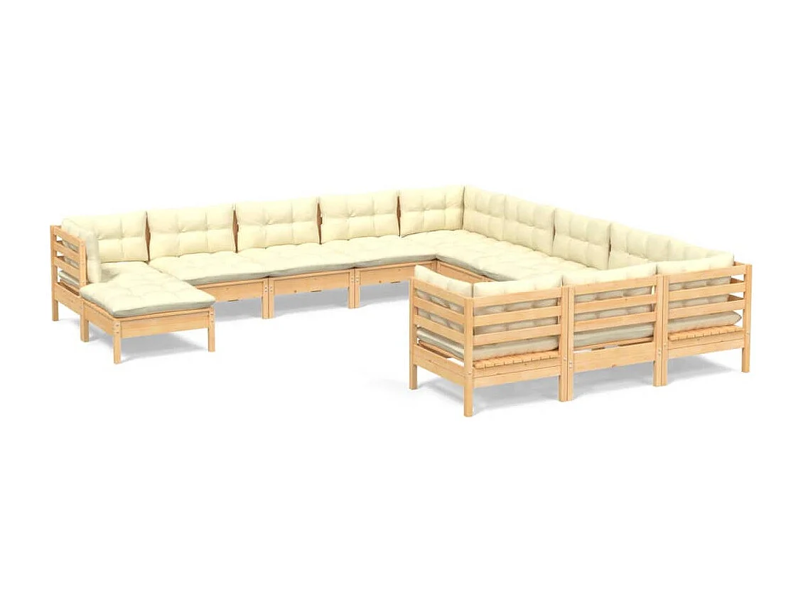 Salon de jardin 12 pcs avec coussins crème Bois de pin
