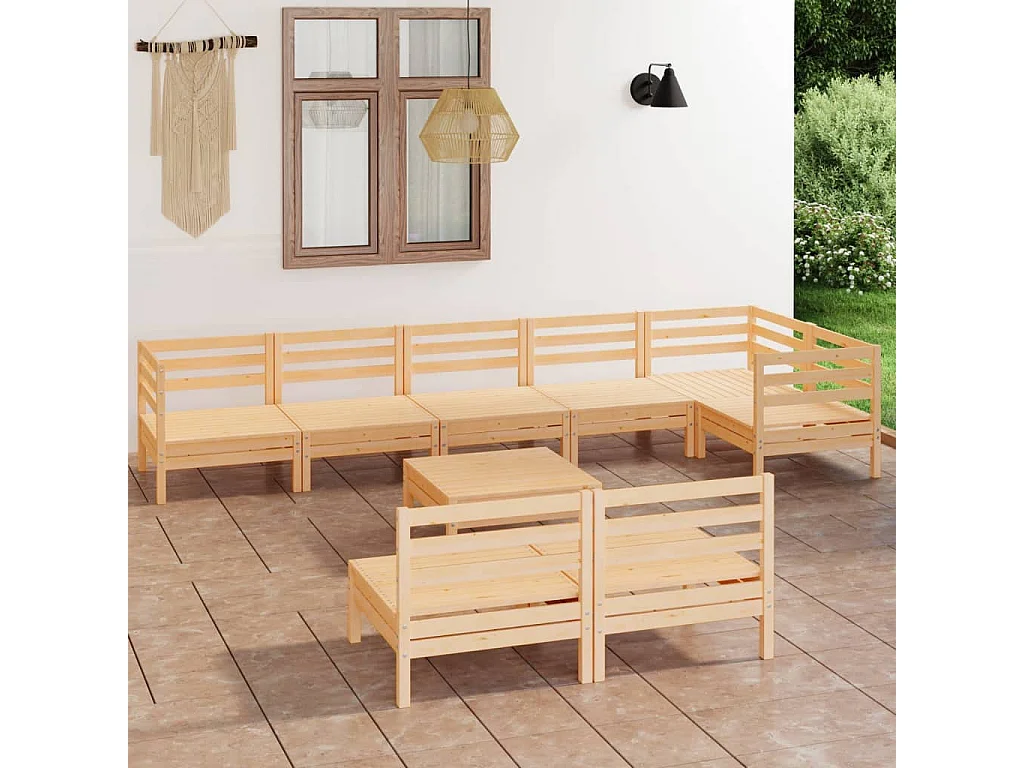 9 pcs conjunto lounge de jardim pinho maciço