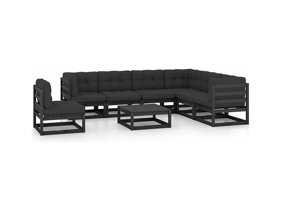 8-tlg. Garten-Lounge-Set mit Kissen Schwarz Massivholz Kiefer