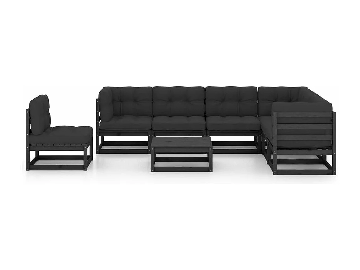 8 pcs conjunto lounge jardim c/ almofadões pinho maciço preto