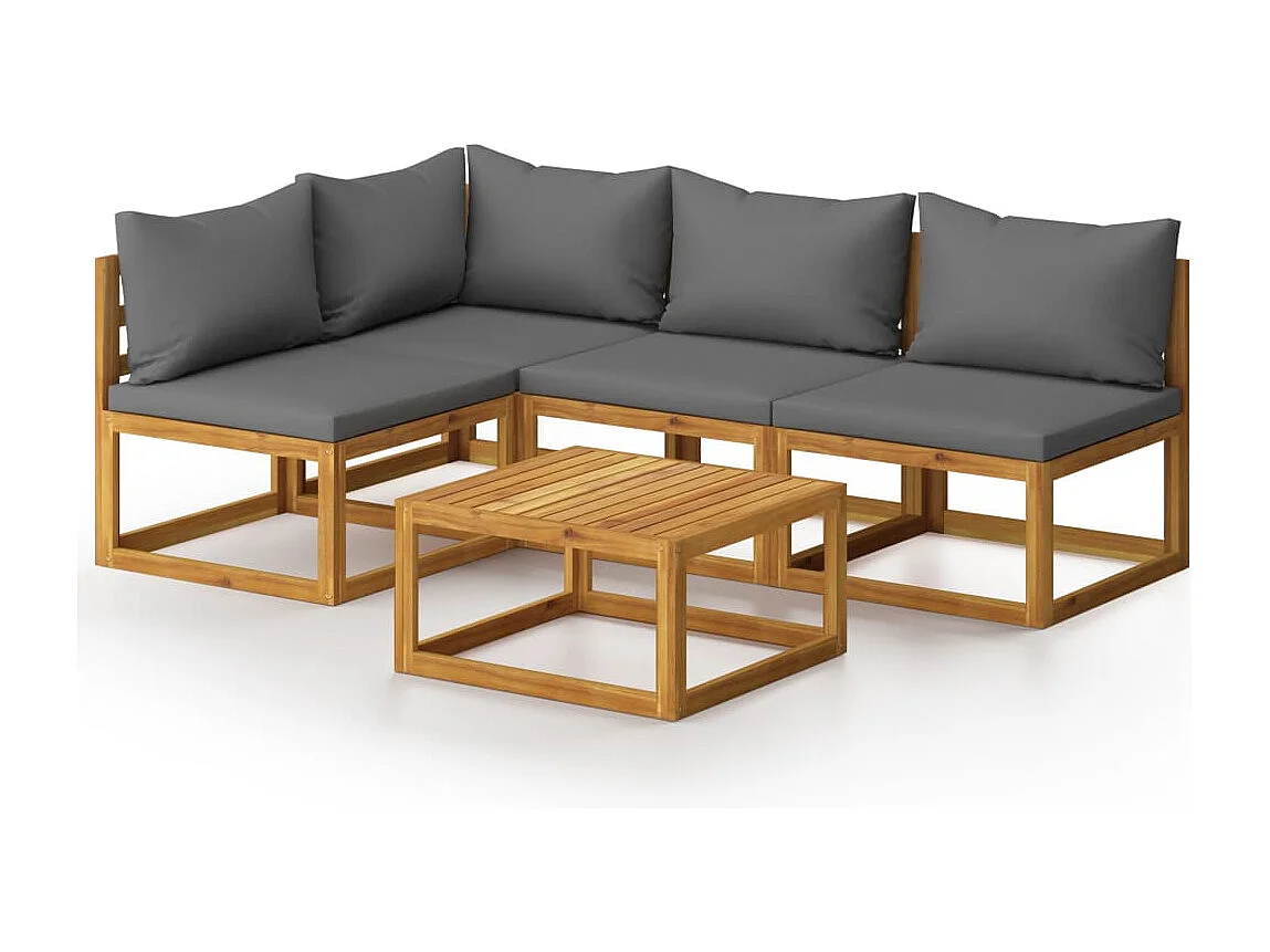 5-tlg. Garten-Lounge-Set mit Auflagen Massivholz Akazie