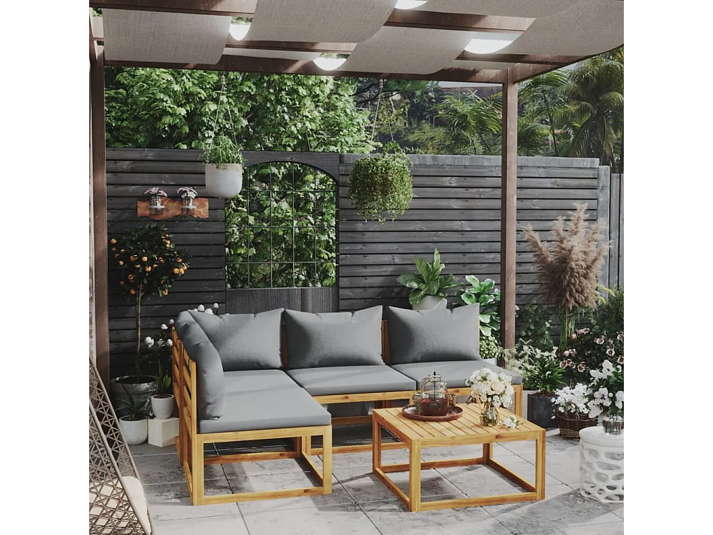 5-tlg. Garten-Lounge-Set mit Auflagen Massivholz Akazie
