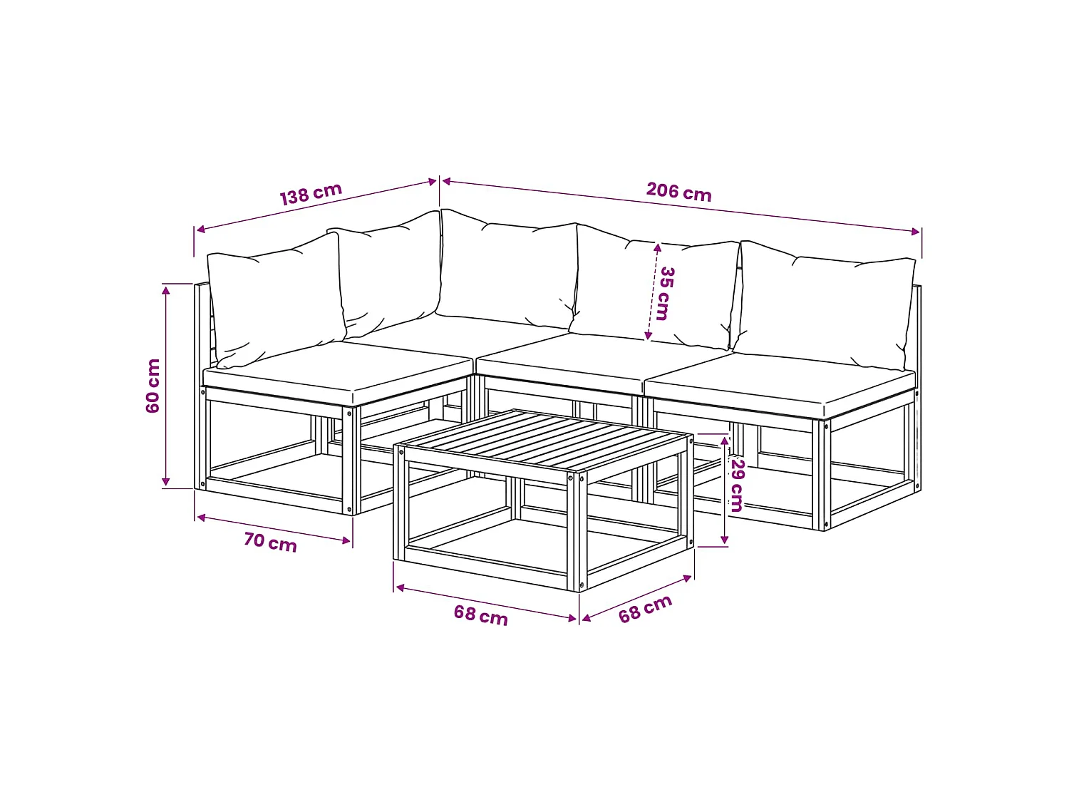 Set Divani da Giardino 5 pz con Cuscini in Massello di Acacia