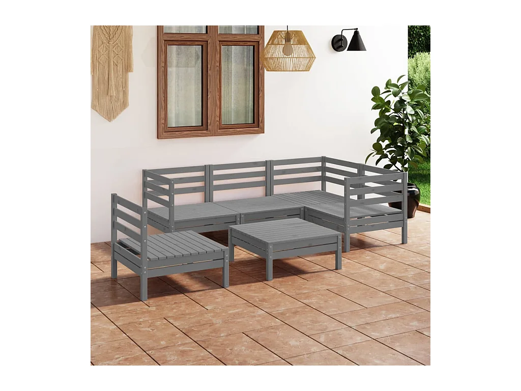Salon de jardin 6 pcs Bois de pin massif Gris