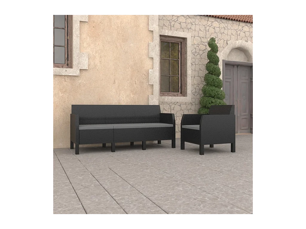 2-delige Loungeset met kussens PP rattan antracietkleurig