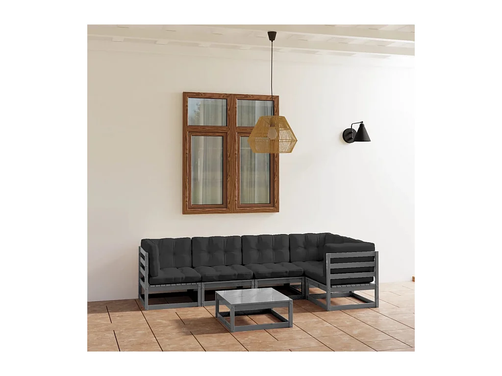 Salon de jardin 6 pcs avec coussins Bois de pin massif