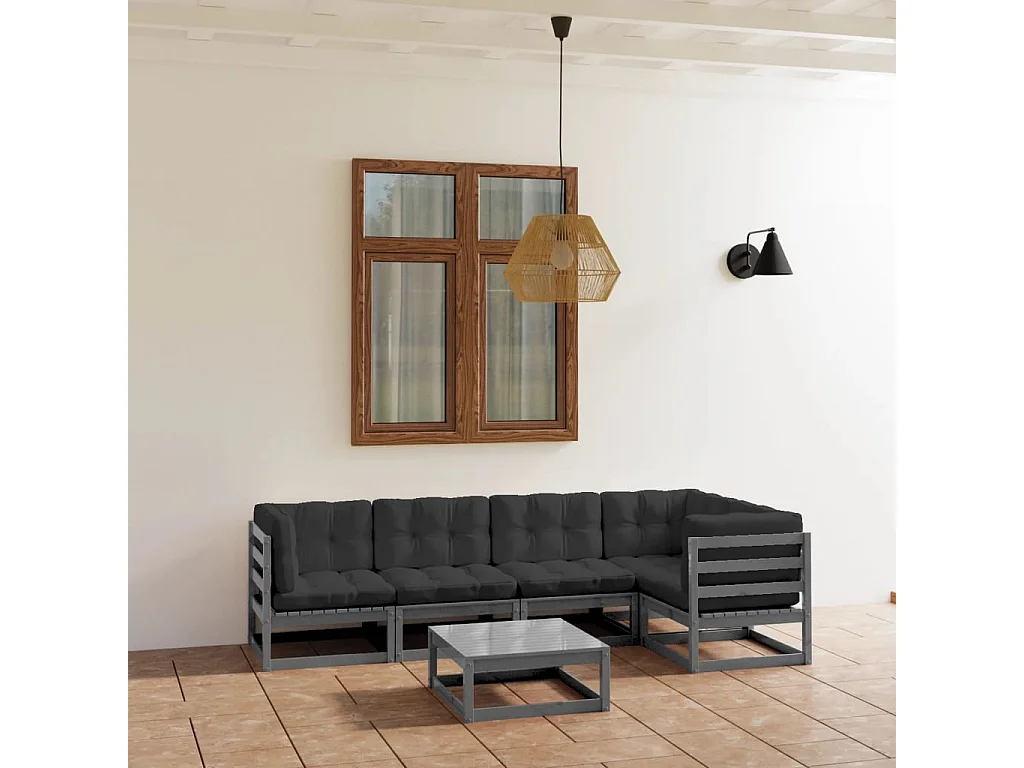 Salon de jardin 6 pcs avec coussins Bois de pin massif