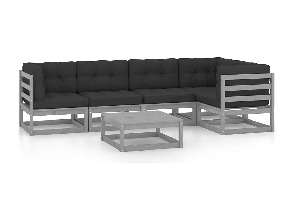 Salon de jardin 6 pcs avec coussins Bois de pin massif