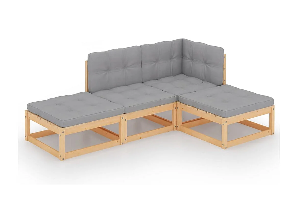 4 pcs conjunto lounge de jardim c/ almofadões pinho maciço