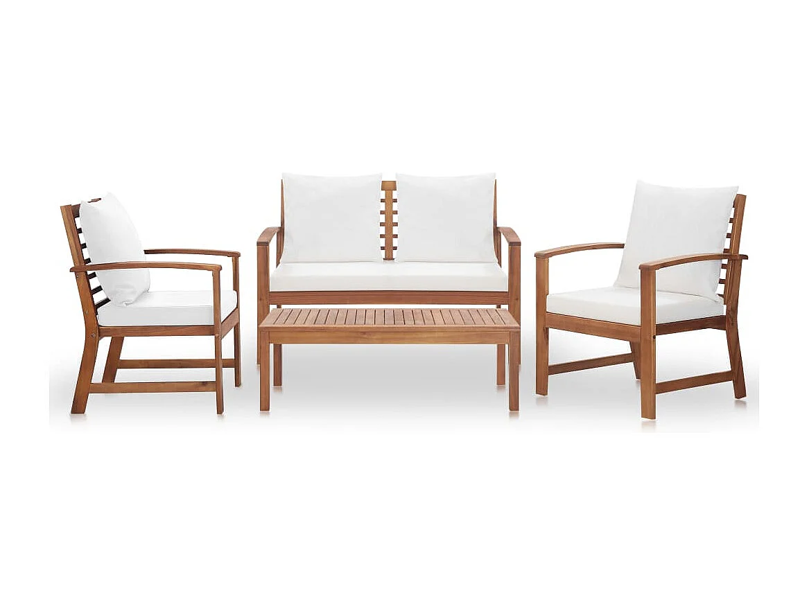 4-tlg. Garten-Lounge-Set mit Auflagen Massivholz Akazie