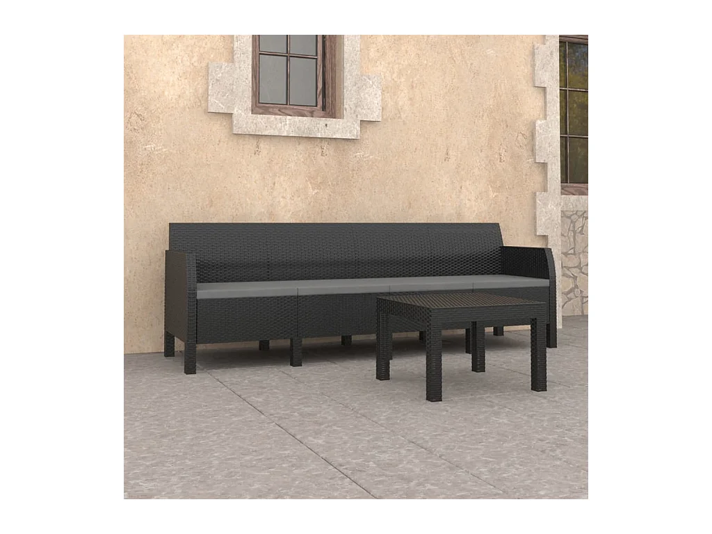 Salon de jardin 2 pcs avec coussins PP Rotin Anthracite