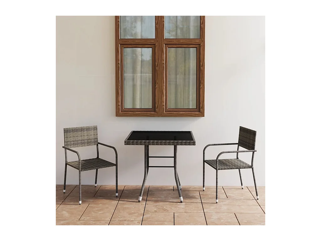 Set da Pranzo per Giardino 3 pz in Polyrattan Antracite Grigio