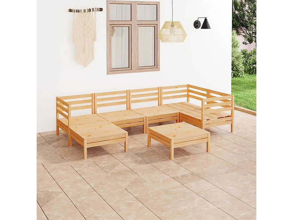 Salon de jardin 7 pcs Bois de pin massif